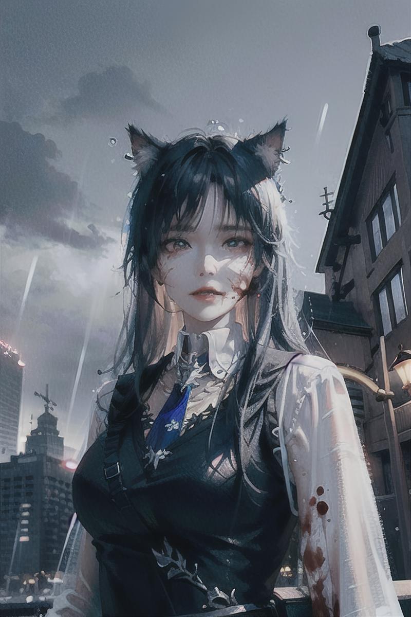 01432-752305874-urban, night, rain, cat ears, city, black hair, blood on face,, (RAW photo, best quality, masterpiece_1.2), (realistic, photo-re-gigapixel-standard-scale-4_00x.png